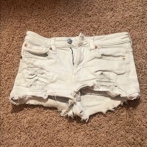 American Eagle White Distressed Denim Cutoffs